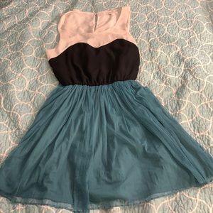 White, Black, and Blue Party Dress